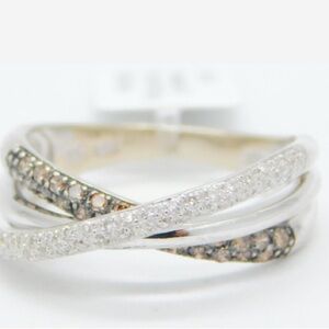 NWT LeVian .5 Carat White & Chocolate Diamond Crossover Ring  in 14k White Gold